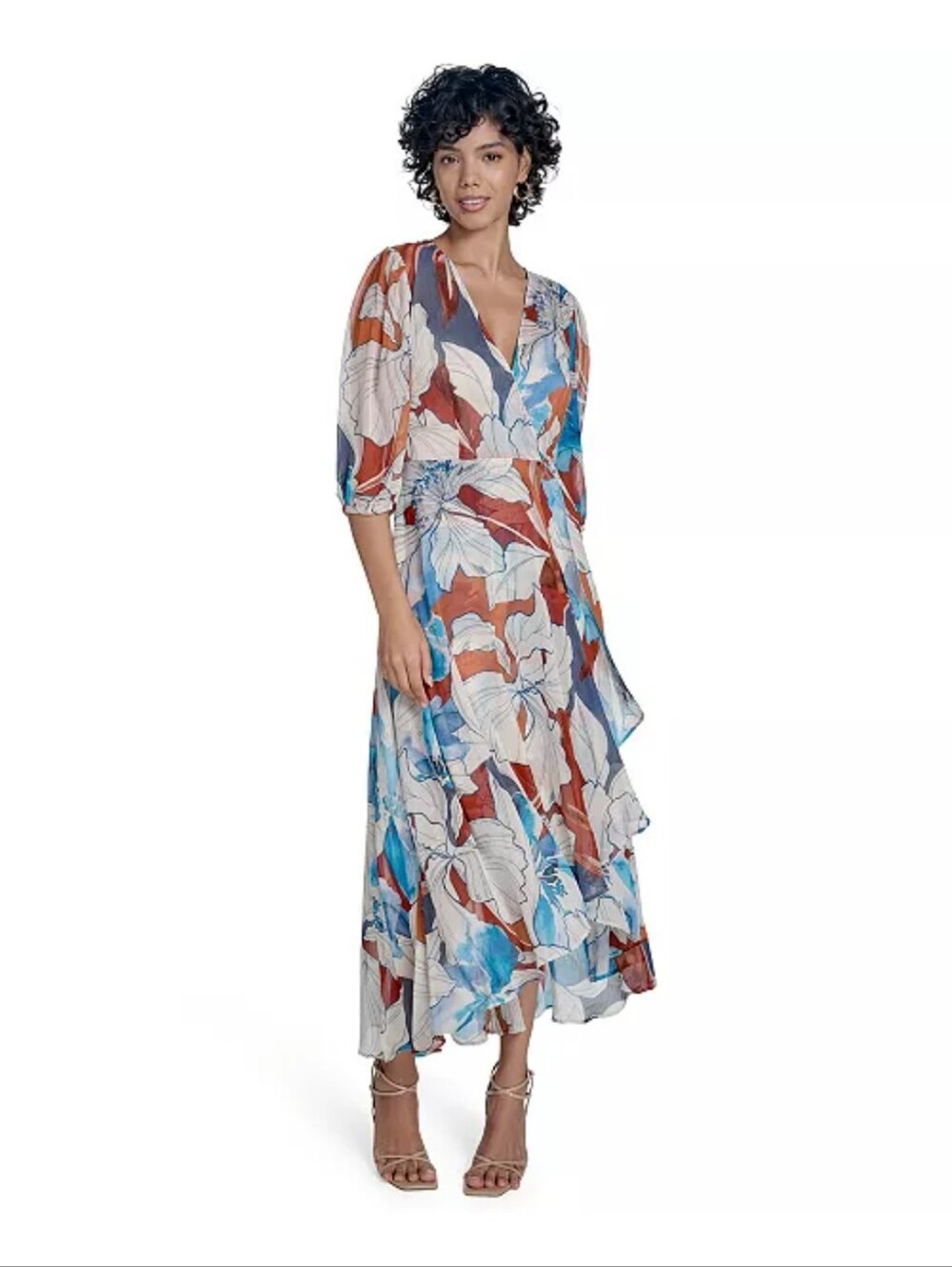 Calvin Klein NWT Size 14 Floral Wrap Maxi Dress Blue Rust Belted $149 Boho